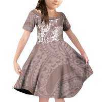 Polynesia Hammerhead Shark Tattoo With Plumeria Lei Family Matching Off Shoulder Short Dress and Hawaiian Shirt LT14 Daughter's Dress Mocha - Polynesian Pride