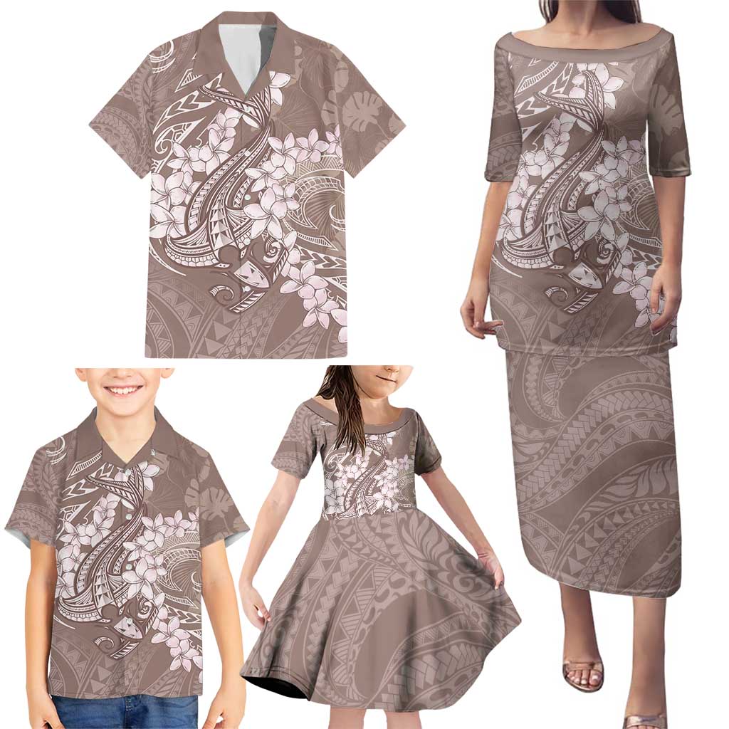 Polynesia Hammerhead Shark Tattoo With Plumeria Lei Family Matching Puletasi and Hawaiian Shirt LT14 - Polynesian Pride
