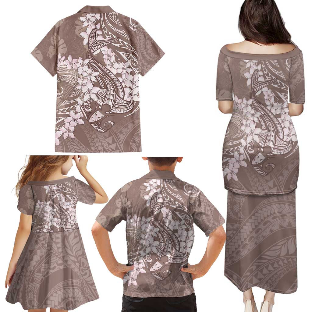 Polynesia Hammerhead Shark Tattoo With Plumeria Lei Family Matching Puletasi and Hawaiian Shirt LT14 - Polynesian Pride