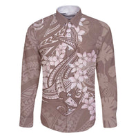 Polynesia Hammerhead Shark Tattoo With Plumeria Lei Family Matching Puletasi and Hawaiian Shirt LT14 Dad's Shirt - Long Sleeve Mocha - Polynesian Pride