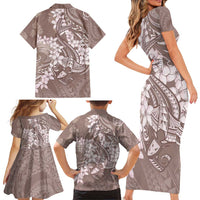 Polynesia Hammerhead Shark Tattoo With Plumeria Lei Family Matching Short Sleeve Bodycon Dress and Hawaiian Shirt LT14 - Polynesian Pride