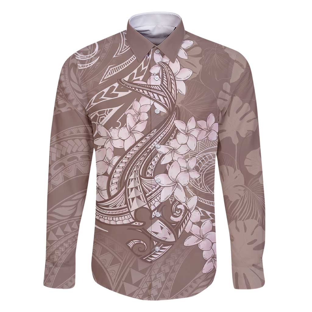 Polynesia Hammerhead Shark Tattoo With Plumeria Lei Family Matching Short Sleeve Bodycon Dress and Hawaiian Shirt LT14 Dad's Shirt - Long Sleeve Mocha - Polynesian Pride