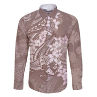 Polynesia Hammerhead Shark Tattoo With Plumeria Lei Family Matching Short Sleeve Bodycon Dress and Hawaiian Shirt LT14 Dad's Shirt - Long Sleeve Mocha - Polynesian Pride