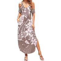 Polynesia Hammerhead Shark Tattoo With Plumeria Lei Family Matching Summer Maxi Dress and Hawaiian Shirt LT14 Mom's Dress Mocha - Polynesian Pride
