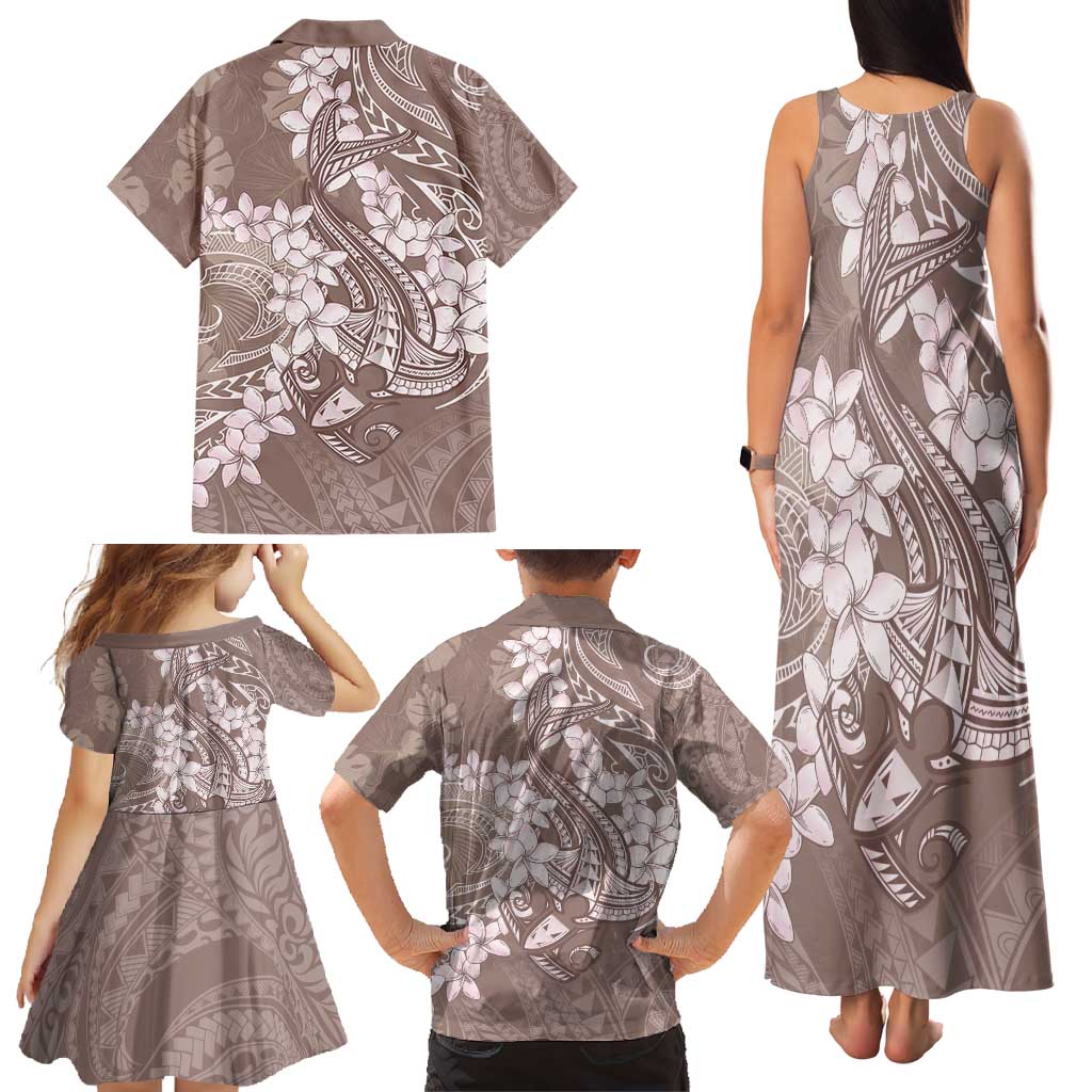 Polynesia Hammerhead Shark Tattoo With Plumeria Lei Family Matching Tank Maxi Dress and Hawaiian Shirt LT14 - Polynesian Pride