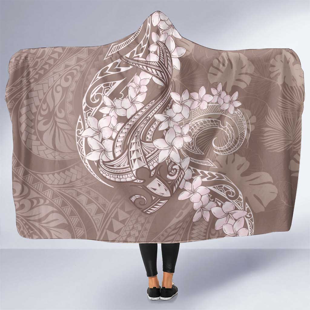 Polynesia Hammerhead Shark Tattoo With Plumeria Lei Hooded Blanket LT14 One Size Mocha - Polynesian Pride