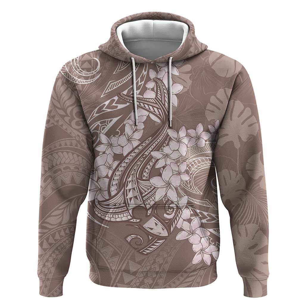 Polynesia Hammerhead Shark Tattoo With Plumeria Lei Hoodie LT14 Pullover Hoodie Mocha - Polynesian Pride