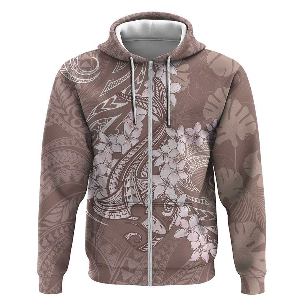 Polynesia Hammerhead Shark Tattoo With Plumeria Lei Hoodie LT14 Zip Hoodie Mocha - Polynesian Pride
