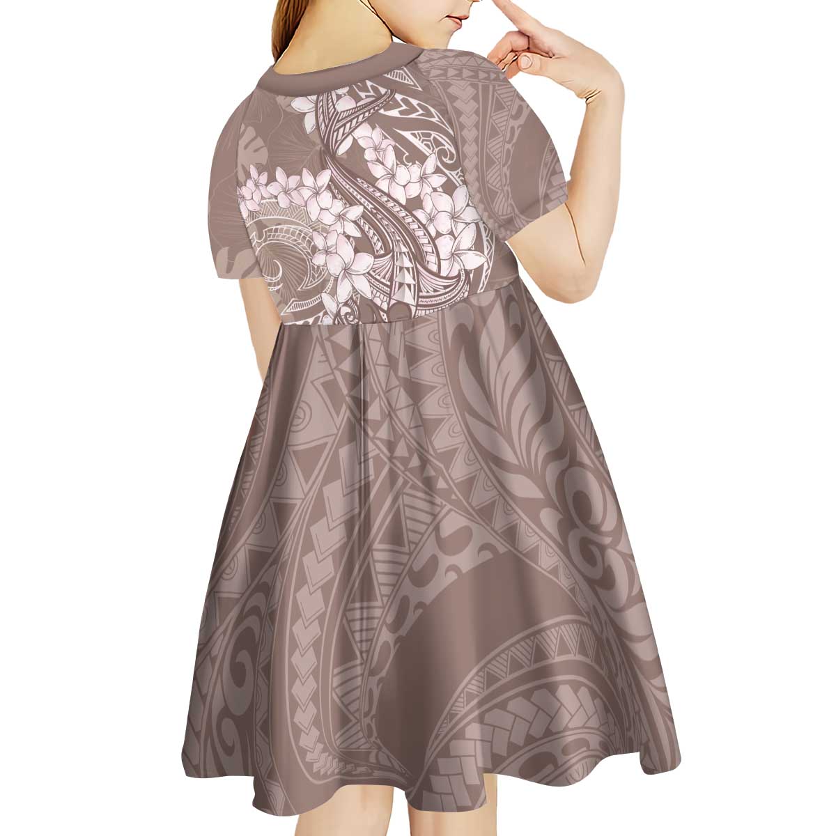 Polynesia Hammerhead Shark Tattoo With Plumeria Lei Kid Short Sleeve Dress