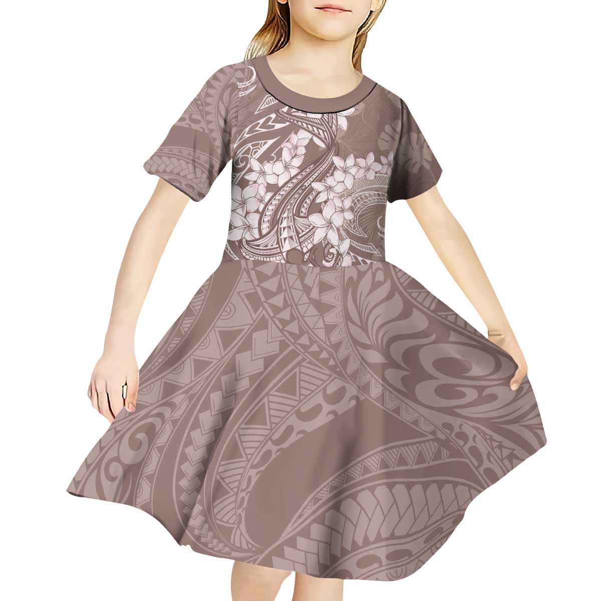 Polynesia Hammerhead Shark Tattoo With Plumeria Lei Kid Short Sleeve Dress