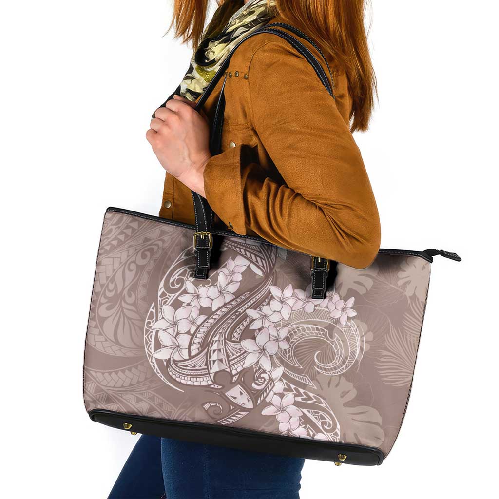 Polynesia Hammerhead Shark Tattoo With Plumeria Lei Leather Tote Bag
