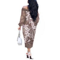 Polynesia Hammerhead Shark Tattoo With Plumeria Lei Off The Shoulder Long Sleeve Dress LT14 - Polynesian Pride