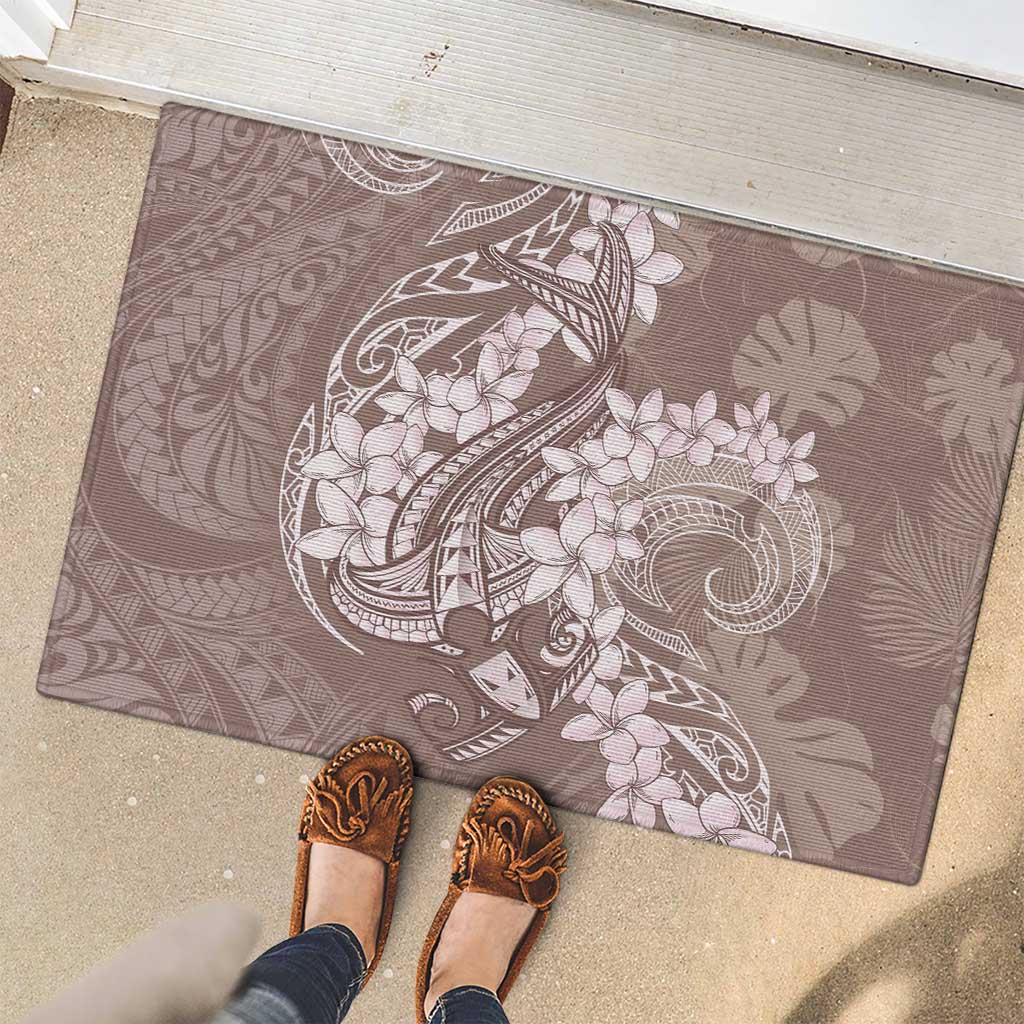 Polynesia Hammerhead Shark Tattoo With Plumeria Lei Rubber Doormat