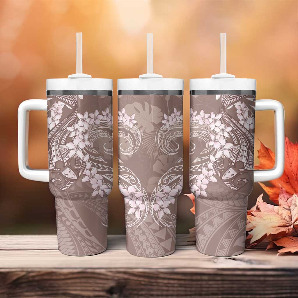 Polynesia Hammerhead Shark Tattoo With Plumeria Lei Tumbler With Handle