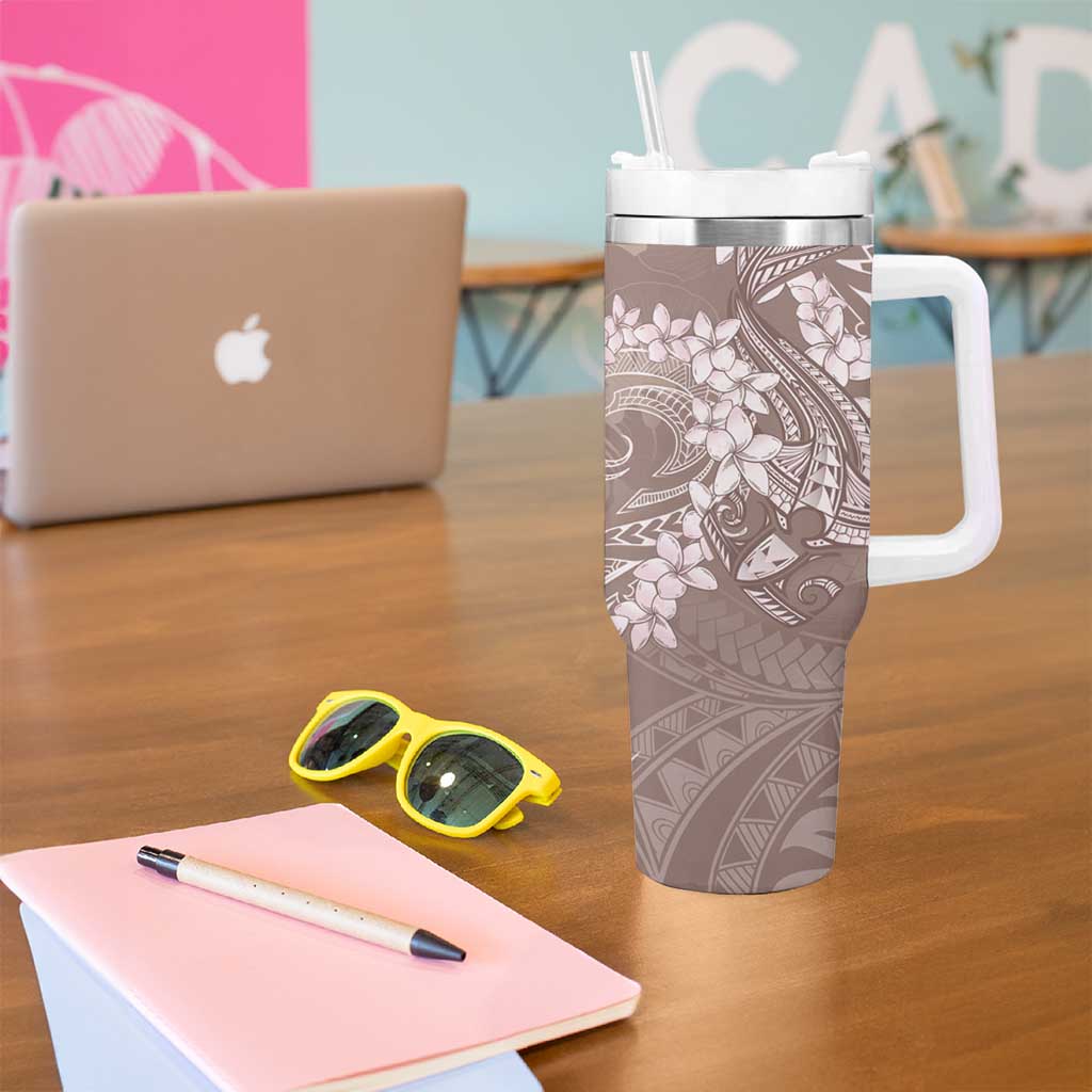 Polynesia Hammerhead Shark Tattoo With Plumeria Lei Tumbler With Handle