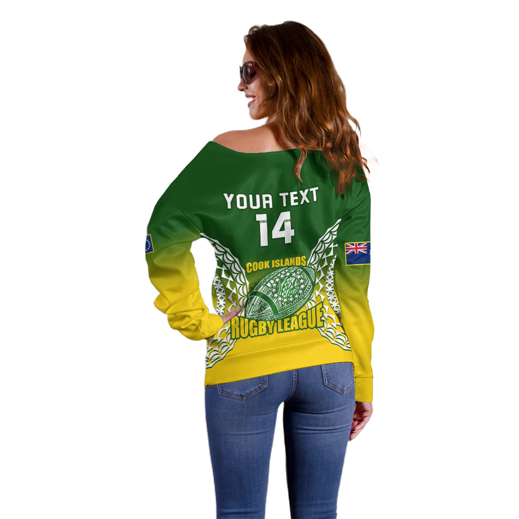 Personalised Cook Islands Rugby Off Shoulder Sweater Pacific Go The Kukis Gradient Style LT14 - Polynesian Pride