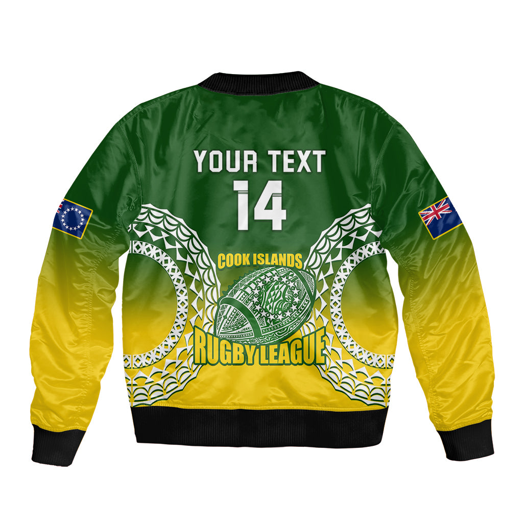 Personalised Cook Islands Rugby Sleeve Zip Bomber Jacket Pacific Go The Kukis Gradient Style LT14 - Polynesian Pride