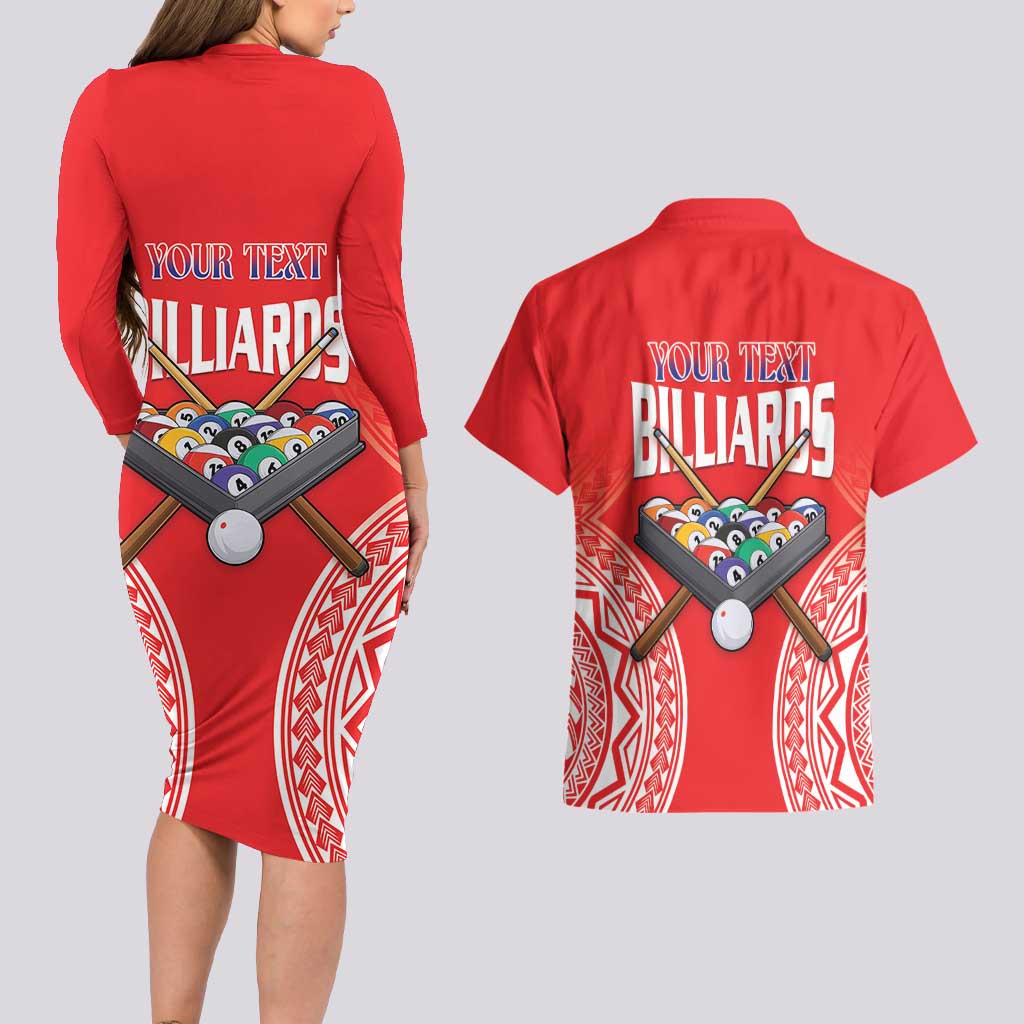 Personalised Taiwan Billiards Couples Matching Long Sleeve Bodycon Dress and Hawaiian Shirt Eight-ball Pool Polynesia Tattoo LT14 - Polynesian Pride