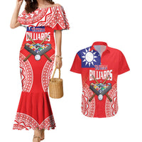 Personalised Taiwan Billiards Couples Matching Mermaid Dress and Hawaiian Shirt Eight-ball Pool Polynesia Tattoo LT14 Red - Polynesian Pride