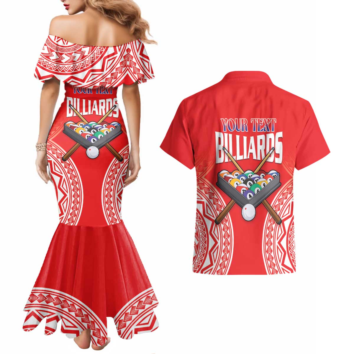 Personalised Taiwan Billiards Couples Matching Mermaid Dress and Hawaiian Shirt Eight-ball Pool Polynesia Tattoo LT14 - Polynesian Pride