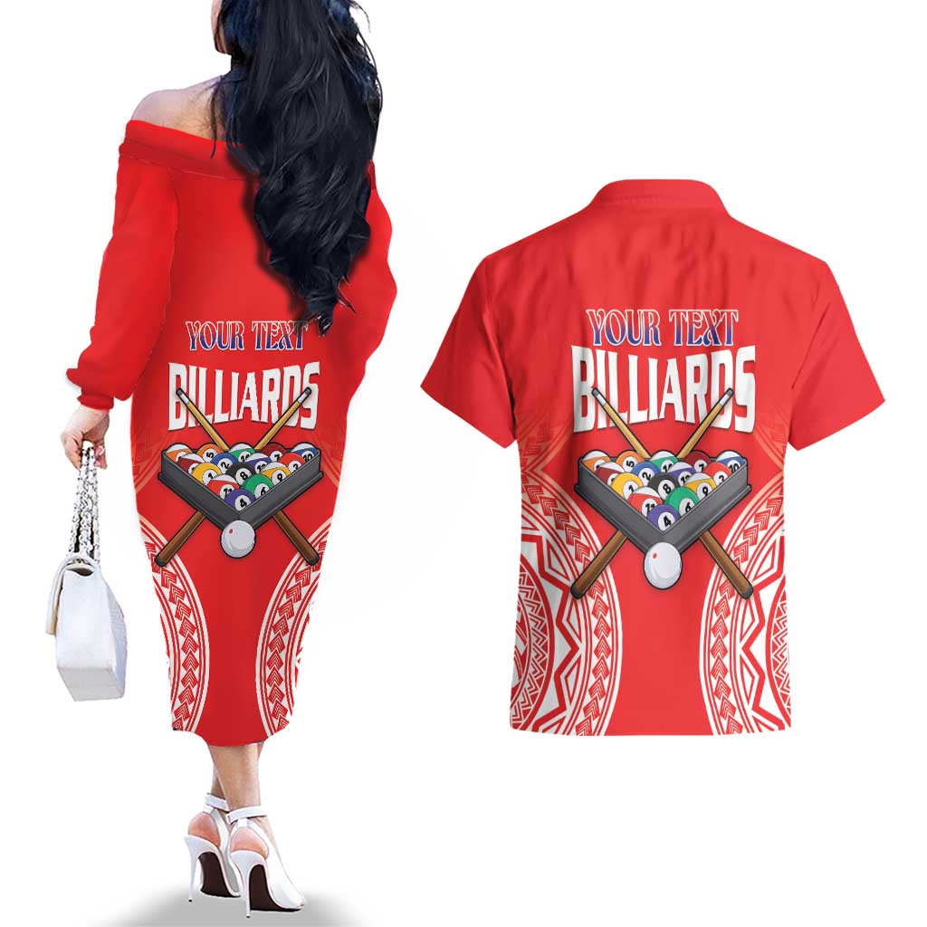 Personalised Taiwan Billiards Couples Matching Off The Shoulder Long Sleeve Dress and Hawaiian Shirt Eight-ball Pool Polynesia Tattoo LT14 - Polynesian Pride