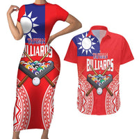 Personalised Taiwan Billiards Couples Matching Short Sleeve Bodycon Dress and Hawaiian Shirt Eight-ball Pool Polynesia Tattoo LT14 Red - Polynesian Pride