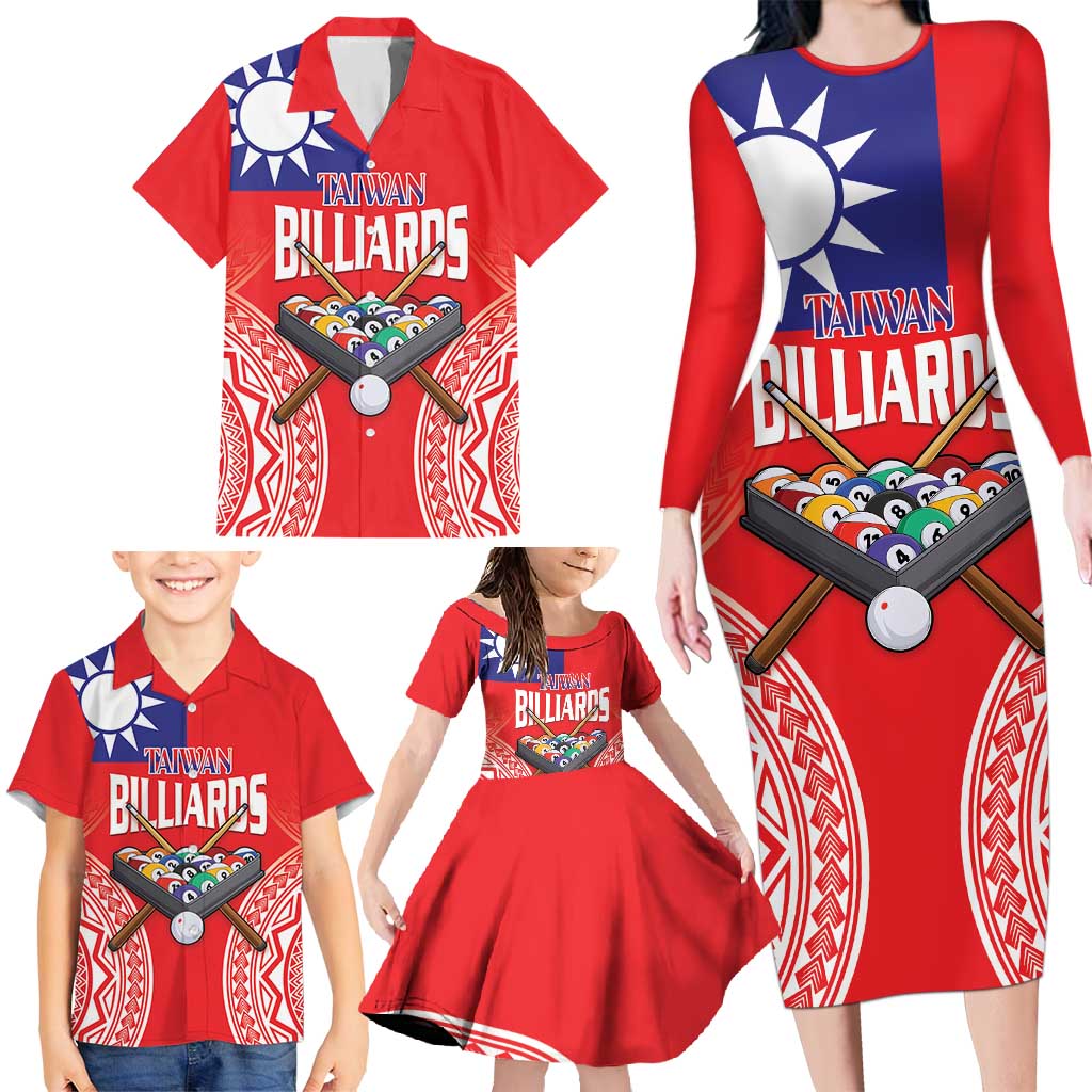 Personalised Taiwan Billiards Family Matching Long Sleeve Bodycon Dress and Hawaiian Shirt Eight-ball Pool Polynesia Tattoo LT14 - Polynesian Pride