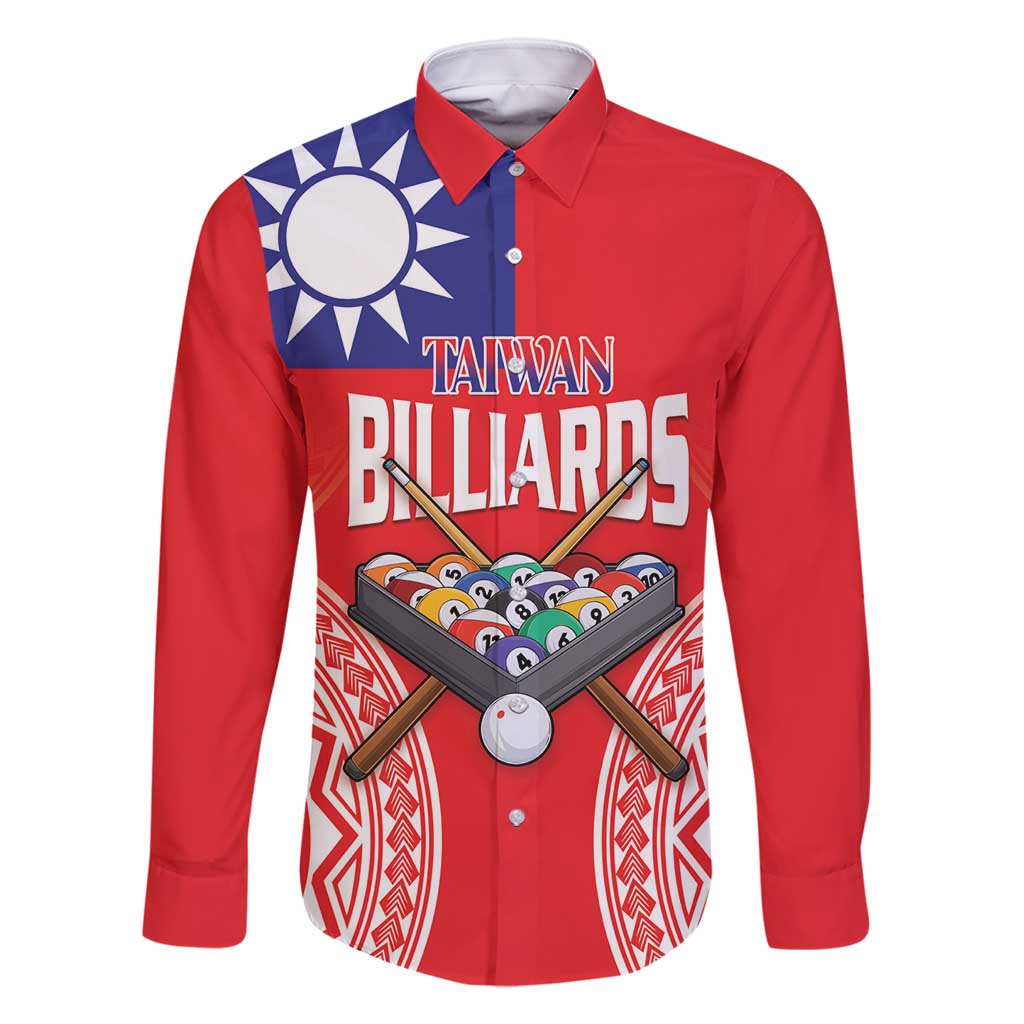 Personalised Taiwan Billiards Family Matching Long Sleeve Bodycon Dress and Hawaiian Shirt Eight-ball Pool Polynesia Tattoo LT14 Dad's Shirt - Long Sleeve Red - Polynesian Pride