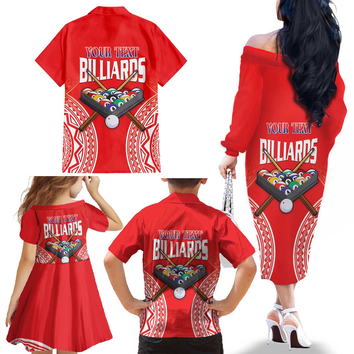 Personalised Taiwan Billiards Family Matching Off The Shoulder Long Sleeve Dress and Hawaiian Shirt Eight-ball Pool Polynesia Tattoo LT14 - Polynesian Pride