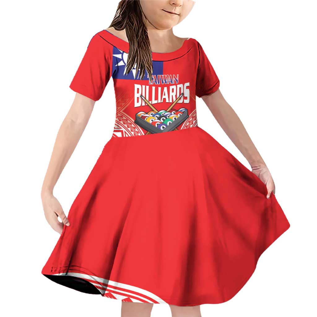 Personalised Taiwan Billiards Family Matching Off Shoulder Short Dress and Hawaiian Shirt Eight-ball Pool Polynesia Tattoo LT14 Daughter's Dress Red - Polynesian Pride