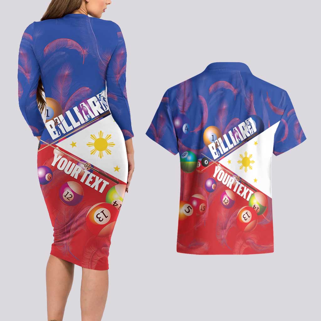 Personalised Philippines Billiards Couples Matching Long Sleeve Bodycon Dress and Hawaiian Shirt Cue With Balls Flag Style LT14 - Polynesian Pride
