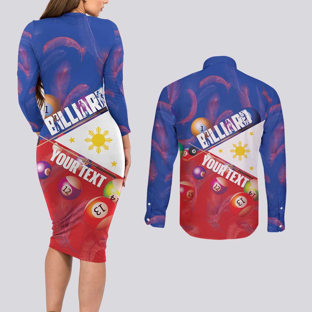 Personalised Philippines Billiards Couples Matching Long Sleeve Bodycon Dress and Long Sleeve Button Shirt Cue With Balls Flag Style LT14 - Polynesian Pride