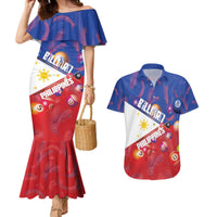Personalised Philippines Billiards Couples Matching Mermaid Dress and Hawaiian Shirt Cue With Balls Flag Style LT14 Red - Polynesian Pride