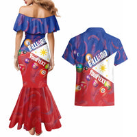 Personalised Philippines Billiards Couples Matching Mermaid Dress and Hawaiian Shirt Cue With Balls Flag Style LT14 - Polynesian Pride