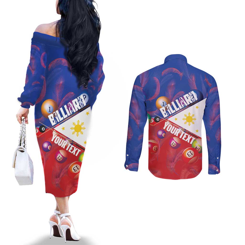 Personalised Philippines Billiards Couples Matching Off The Shoulder Long Sleeve Dress and Long Sleeve Button Shirt Cue With Balls Flag Style LT14 - Polynesian Pride