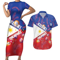 Personalised Philippines Billiards Couples Matching Short Sleeve Bodycon Dress and Hawaiian Shirt Cue With Balls Flag Style LT14 Red - Polynesian Pride