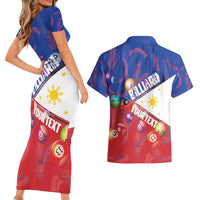 Personalised Philippines Billiards Couples Matching Short Sleeve Bodycon Dress and Hawaiian Shirt Cue With Balls Flag Style LT14 - Polynesian Pride