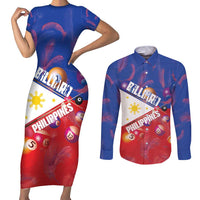 Personalised Philippines Billiards Couples Matching Short Sleeve Bodycon Dress and Long Sleeve Button Shirt Cue With Balls Flag Style LT14 Red - Polynesian Pride