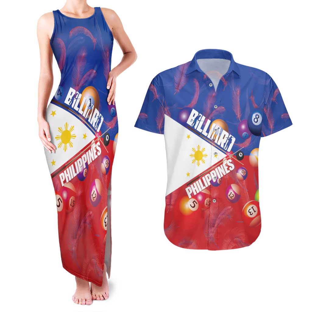 Personalised Philippines Billiards Couples Matching Tank Maxi Dress and Hawaiian Shirt Cue With Balls Flag Style LT14 Red - Polynesian Pride