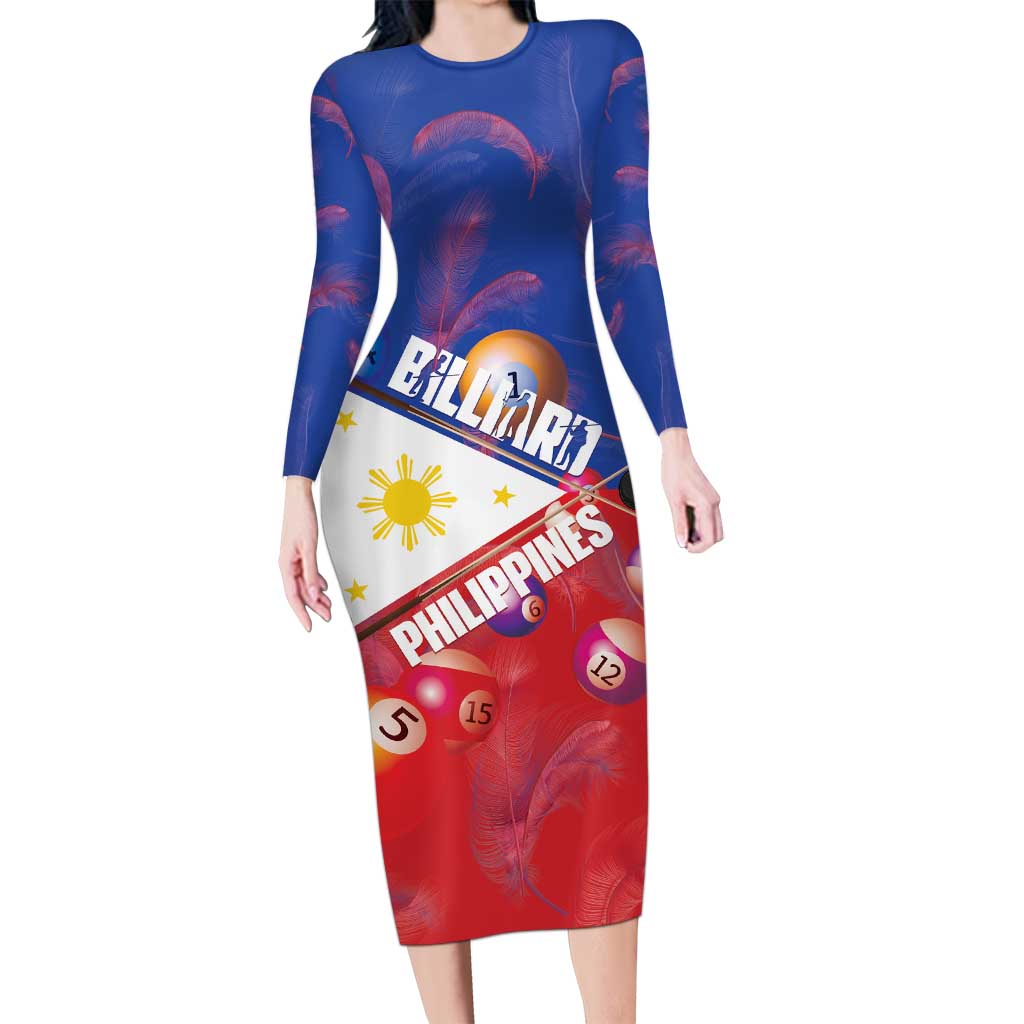 Personalised Philippines Billiards Family Matching Long Sleeve Bodycon Dress and Hawaiian Shirt Cue With Balls Flag Style LT14 Mom's Dress Red - Polynesian Pride