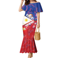 Personalised Philippines Billiards Family Matching Mermaid Dress and Hawaiian Shirt Cue With Balls Flag Style LT14 Mom's Dress Red - Polynesian Pride