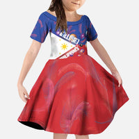 Personalised Philippines Billiards Family Matching Off The Shoulder Long Sleeve Dress and Hawaiian Shirt Cue With Balls Flag Style LT14 Daughter's Dress Red - Polynesian Pride