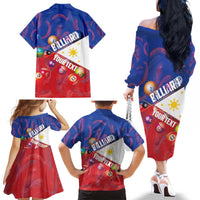Personalised Philippines Billiards Family Matching Off The Shoulder Long Sleeve Dress and Hawaiian Shirt Cue With Balls Flag Style LT14 - Polynesian Pride