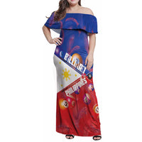 Personalised Philippines Billiards Family Matching Off Shoulder Maxi Dress and Hawaiian Shirt Cue With Balls Flag Style LT14 Mom's Dress Red - Polynesian Pride