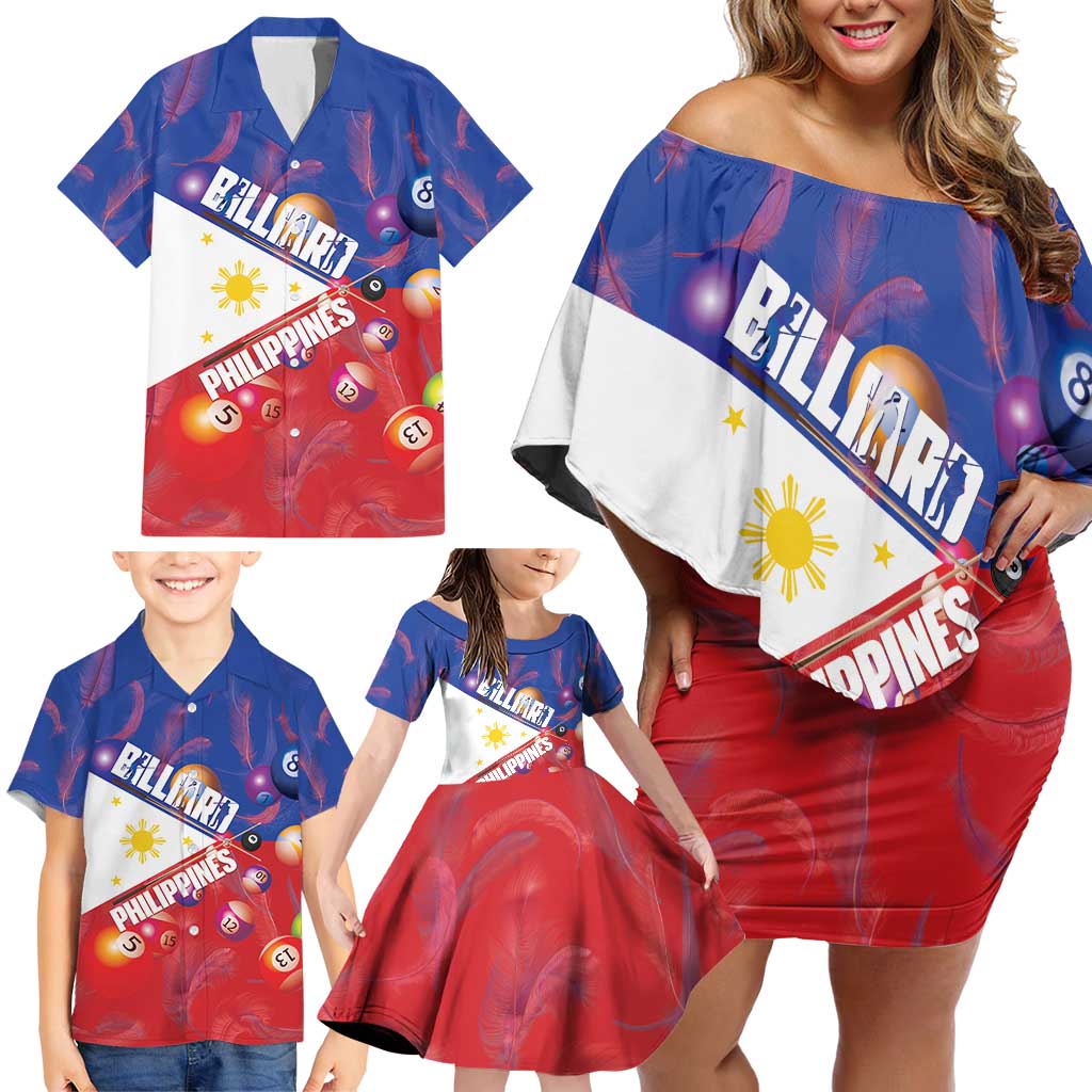 Personalised Philippines Billiards Family Matching Off Shoulder Short Dress and Hawaiian Shirt Cue With Balls Flag Style LT14 - Polynesian Pride
