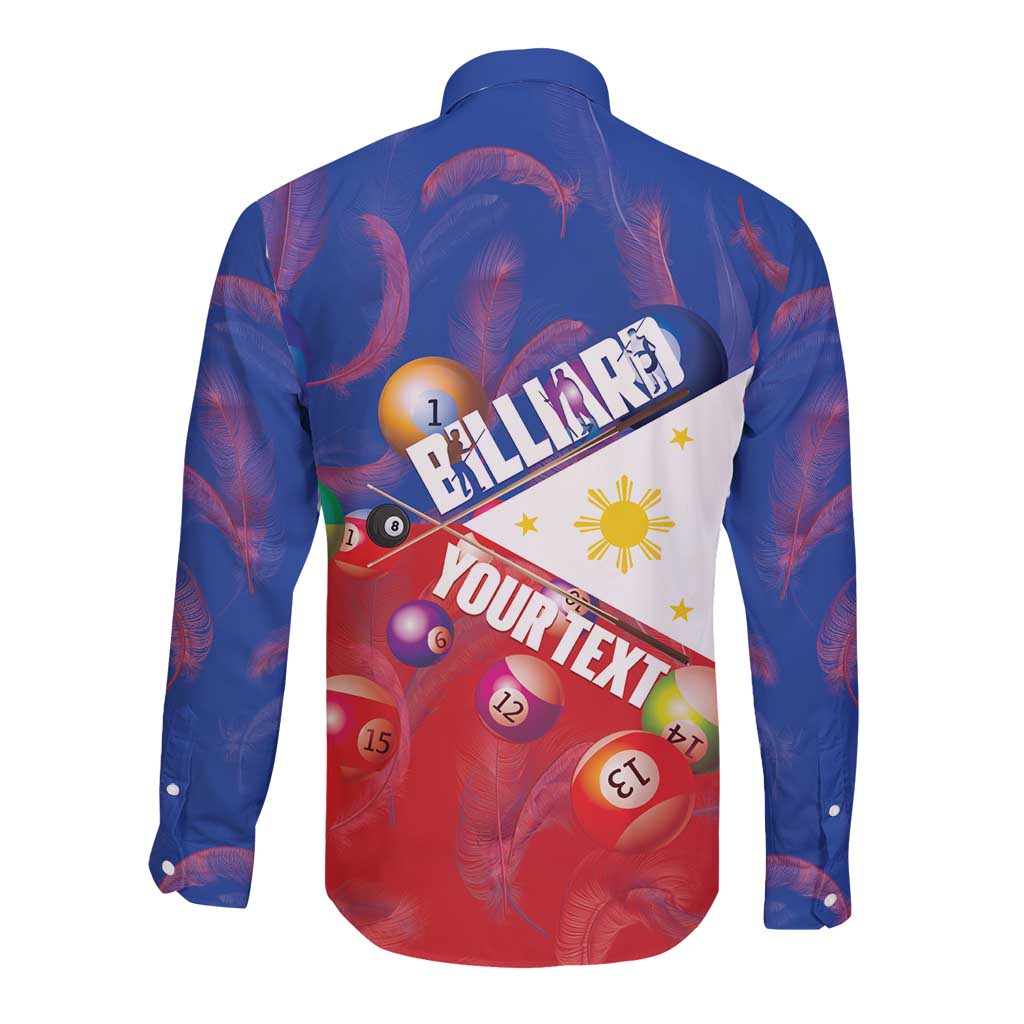 Personalised Philippines Billiards Long Sleeve Button Shirt Cue With Balls Flag Style - Polynesian Pride