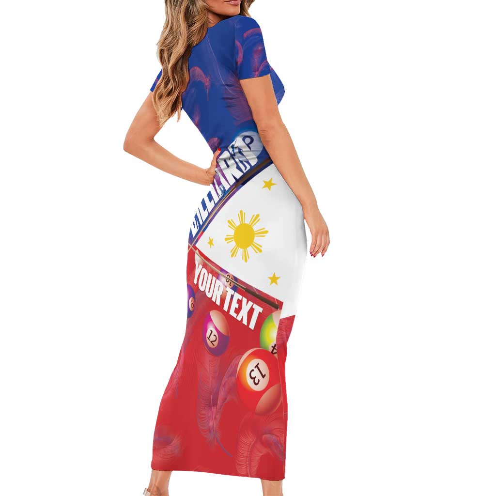 Personalised Philippines Billiards Short Sleeve Bodycon Dress Cue With Balls Flag Style - Polynesian Pride