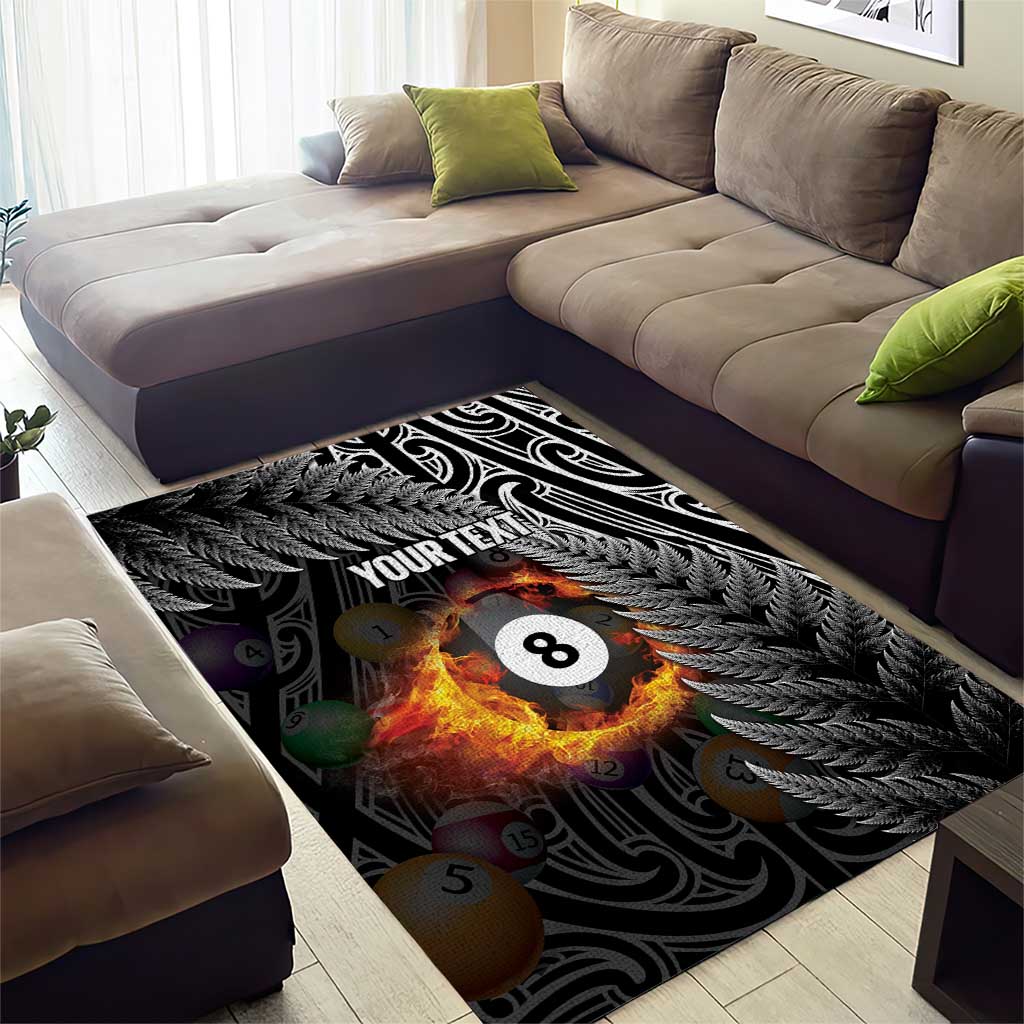 Personalised New Zealand Billiards Area Rug Maori Fern On Fire 8 Ball - Polynesian Pride