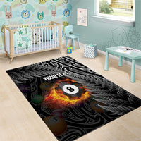 Personalised New Zealand Billiards Area Rug Maori Fern On Fire 8 Ball - Polynesian Pride