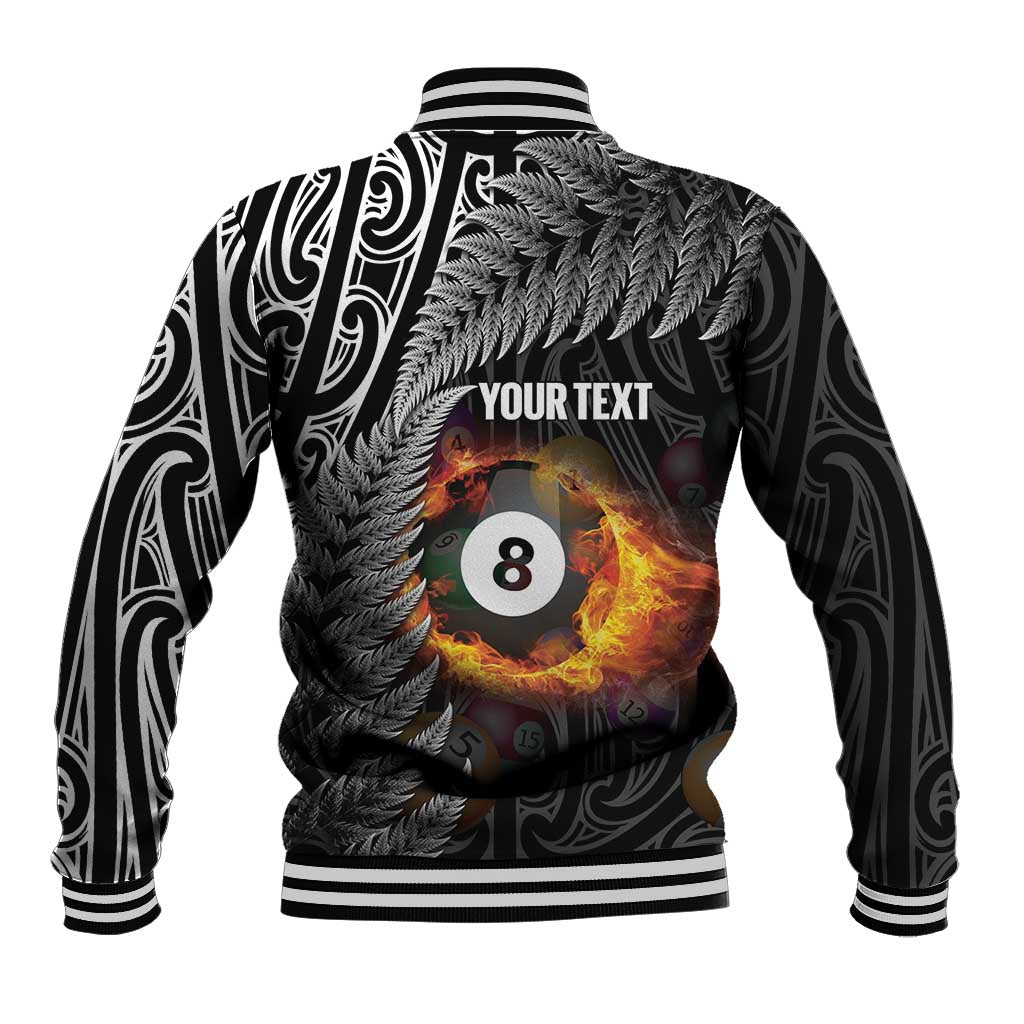 Personalised New Zealand Billiards Baseball Jacket Maori Fern On Fire 8 Ball LT14 - Polynesian Pride
